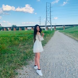 Floral Print Off-Shoulder White Chiffon Dress